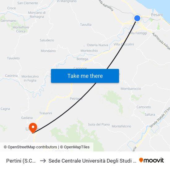 Pertini (S.Colomba) to Sede Centrale Università Degli Studi Di Urbino Carlo Bo map