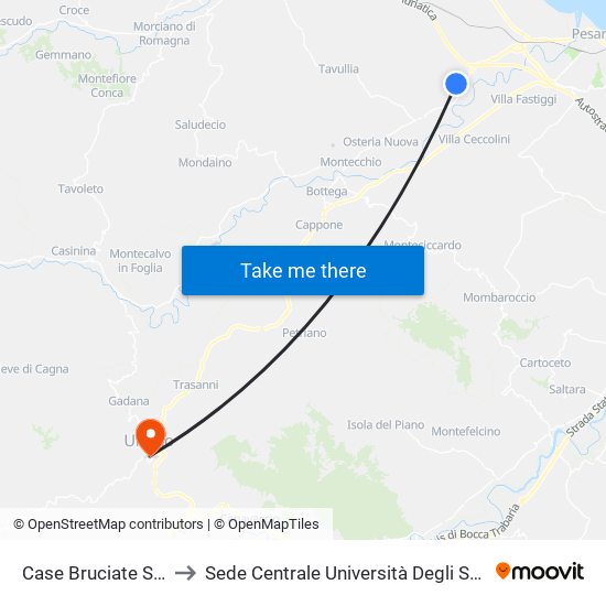 Case Bruciate San Germano to Sede Centrale Università Degli Studi Di Urbino Carlo Bo map