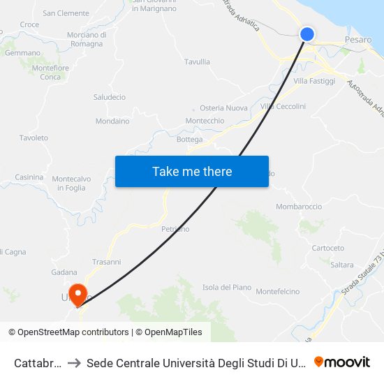 Cattabrighe to Sede Centrale Università Degli Studi Di Urbino Carlo Bo map