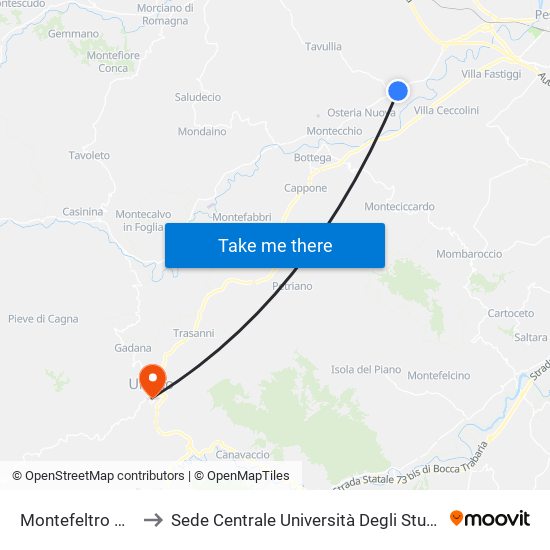 Montefeltro Carabinieri to Sede Centrale Università Degli Studi Di Urbino Carlo Bo map