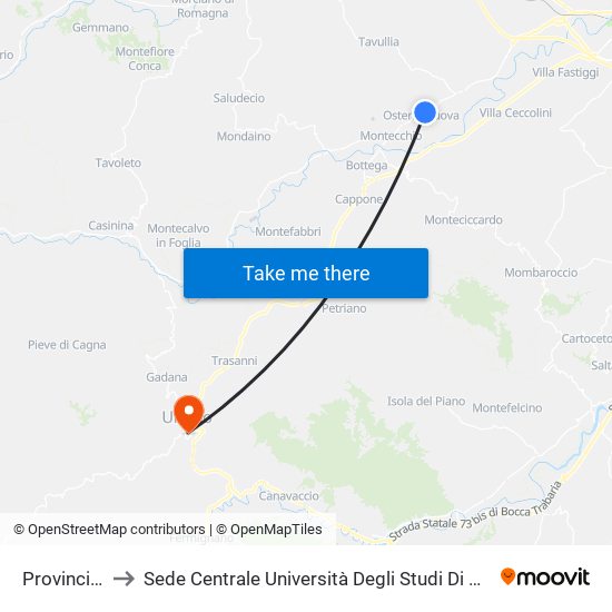 Provinciale 2 to Sede Centrale Università Degli Studi Di Urbino Carlo Bo map