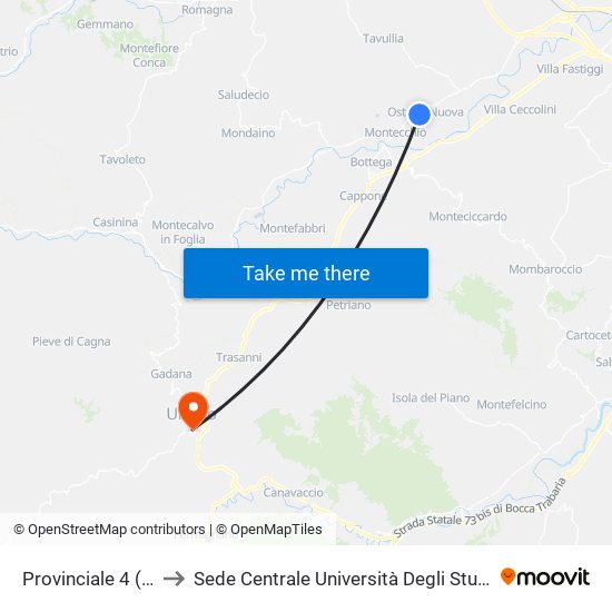 Provinciale 4 (C.Comm.) to Sede Centrale Università Degli Studi Di Urbino Carlo Bo map