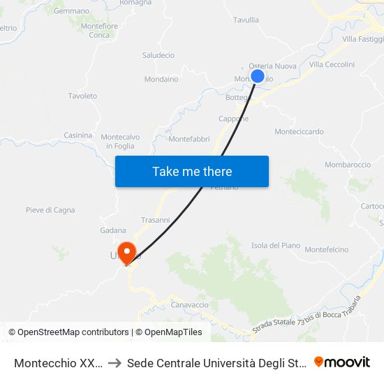 Montecchio XXI Gennaio 2 to Sede Centrale Università Degli Studi Di Urbino Carlo Bo map