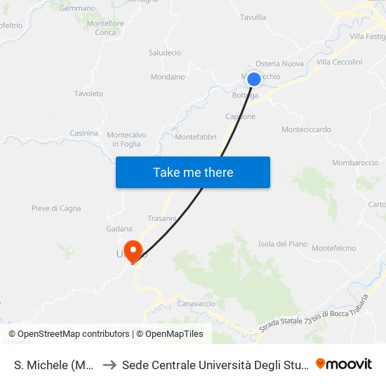 S. Michele (Montecchio) to Sede Centrale Università Degli Studi Di Urbino Carlo Bo map