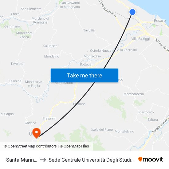 Santa Marina Bassa to Sede Centrale Università Degli Studi Di Urbino Carlo Bo map