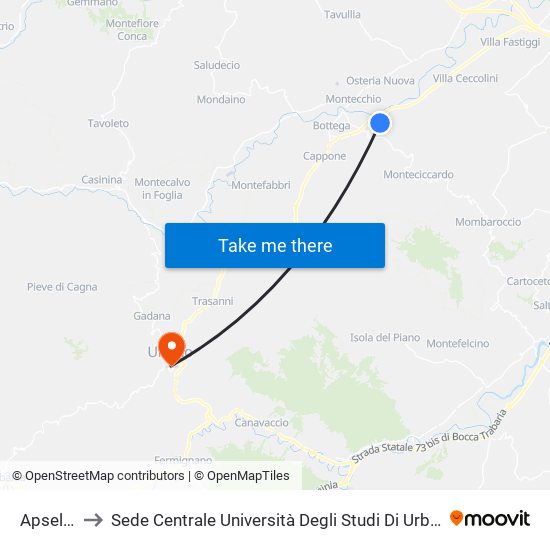 Apsella 1 to Sede Centrale Università Degli Studi Di Urbino Carlo Bo map