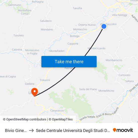 Bivio Ginestreto to Sede Centrale Università Degli Studi Di Urbino Carlo Bo map