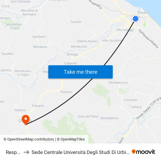 Respighi to Sede Centrale Università Degli Studi Di Urbino Carlo Bo map