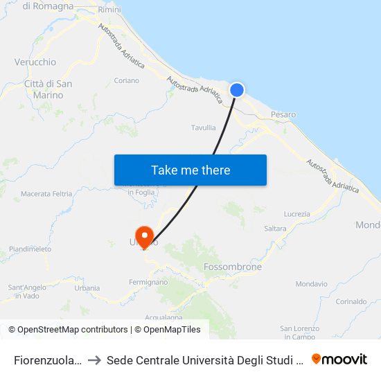 Fiorenzuola Centro to Sede Centrale Università Degli Studi Di Urbino Carlo Bo map