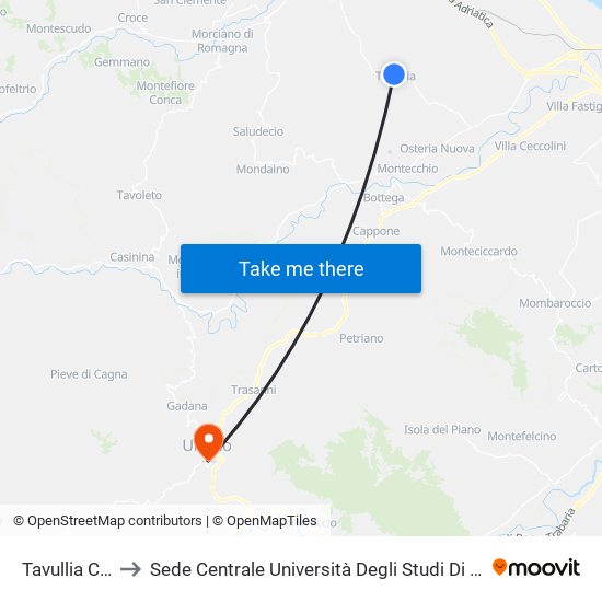 Tavullia Centro to Sede Centrale Università Degli Studi Di Urbino Carlo Bo map