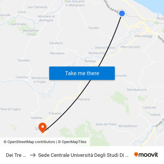 Dei Tre Ponti to Sede Centrale Università Degli Studi Di Urbino Carlo Bo map