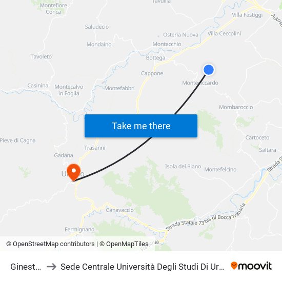 Ginestreto to Sede Centrale Università Degli Studi Di Urbino Carlo Bo map