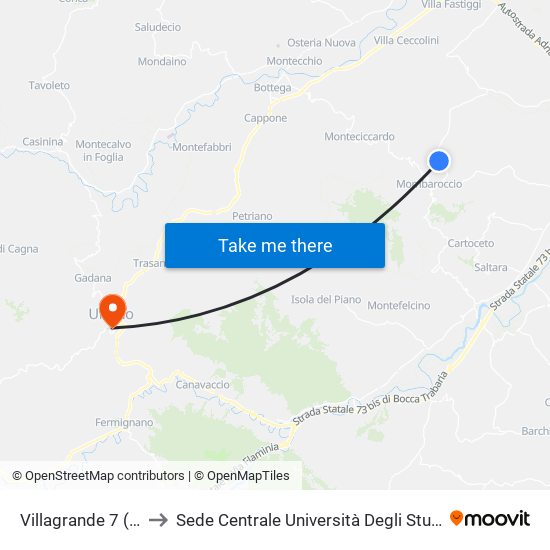 Villagrande 7 (Matteotti) to Sede Centrale Università Degli Studi Di Urbino Carlo Bo map