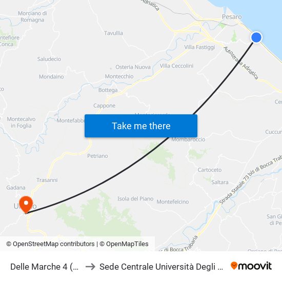 Delle Marche 4 (Sottopasso 3) to Sede Centrale Università Degli Studi Di Urbino Carlo Bo map