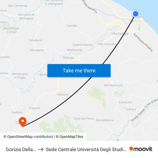 Gorizia Della Vittoria to Sede Centrale Università Degli Studi Di Urbino Carlo Bo map