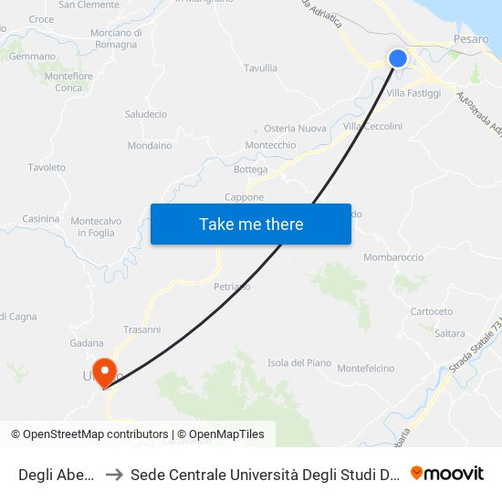 Degli Abeti Olmi to Sede Centrale Università Degli Studi Di Urbino Carlo Bo map