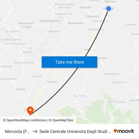 Morciola (Fazenda) to Sede Centrale Università Degli Studi Di Urbino Carlo Bo map