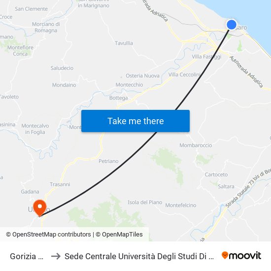 Gorizia Porto to Sede Centrale Università Degli Studi Di Urbino Carlo Bo map