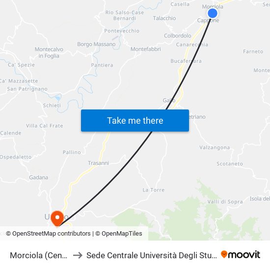 Morciola (Cento Vetrine) to Sede Centrale Università Degli Studi Di Urbino Carlo Bo map