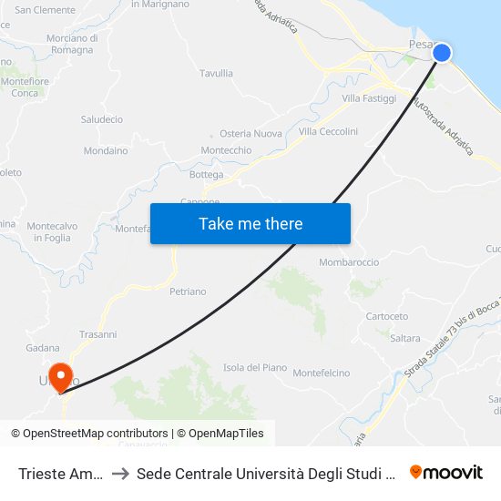 Trieste Amendola to Sede Centrale Università Degli Studi Di Urbino Carlo Bo map