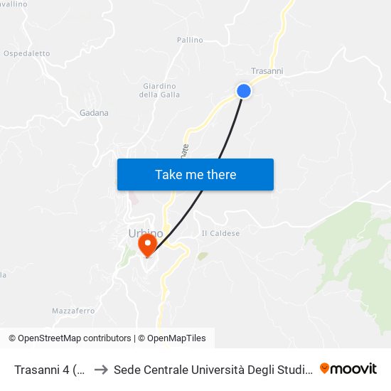 Trasanni 4 (Cà Gino) to Sede Centrale Università Degli Studi Di Urbino Carlo Bo map