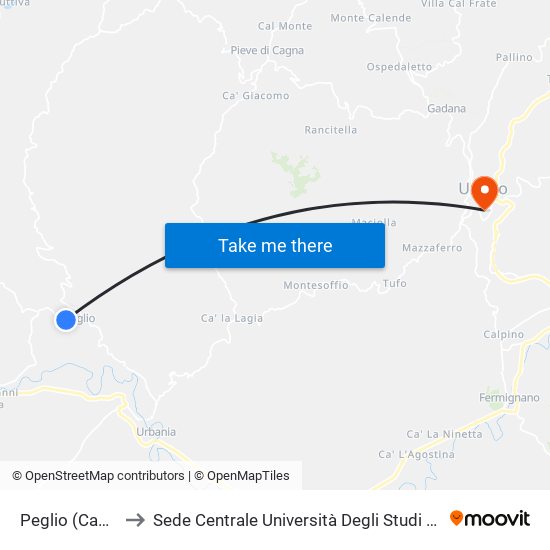 Peglio (Capolinea) to Sede Centrale Università Degli Studi Di Urbino Carlo Bo map