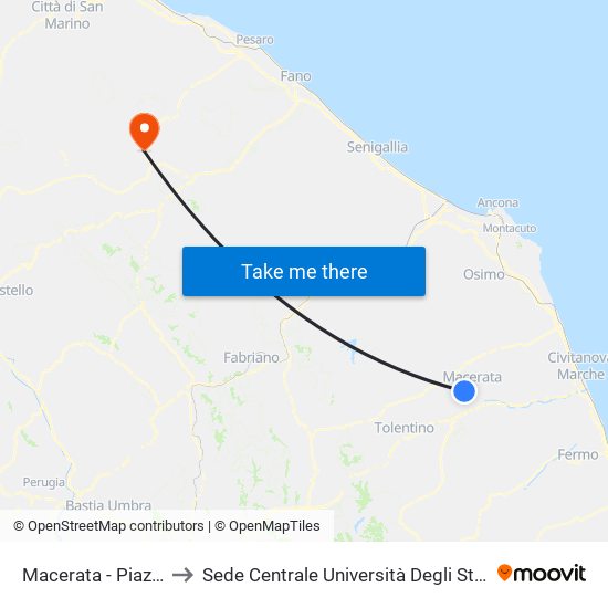 Macerata - Piazzale Velardi to Sede Centrale Università Degli Studi Di Urbino Carlo Bo map