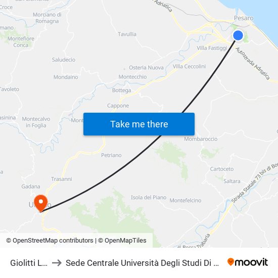 Giolitti Lanza to Sede Centrale Università Degli Studi Di Urbino Carlo Bo map