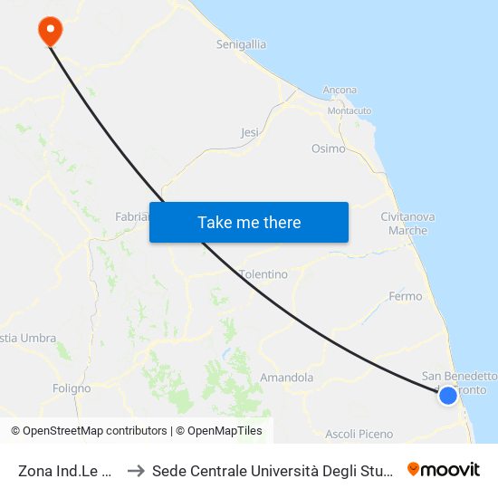 Zona Ind.Le Acquaviva to Sede Centrale Università Degli Studi Di Urbino Carlo Bo map