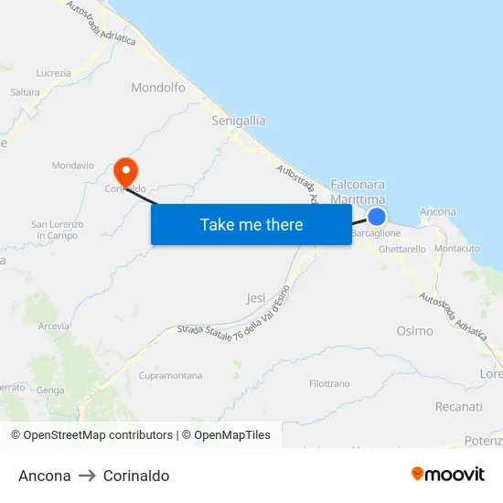 Ancona to Corinaldo map