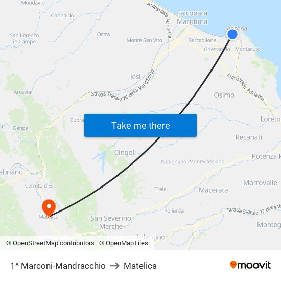 1^ Marconi-Mandracchio to Matelica map