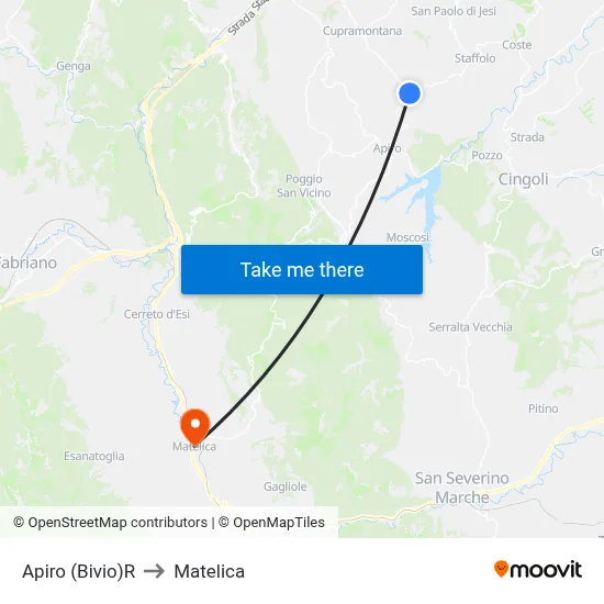 Apiro (Junction)R to Matelica map