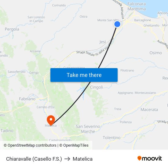 Chiaravalle (Casello F.S.) to Matelica map