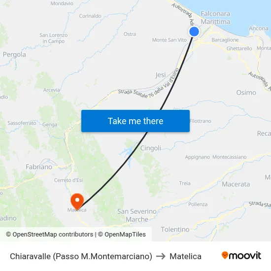 Chiaravalle (Passo M.Montemarciano) to Matelica map