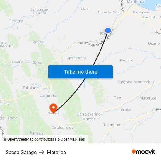 Sacsa Garage to Matelica map