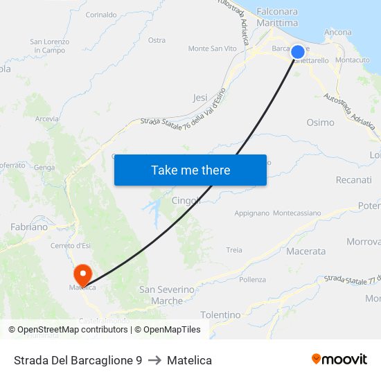 Strada Del Barcaglione 9 to Matelica map