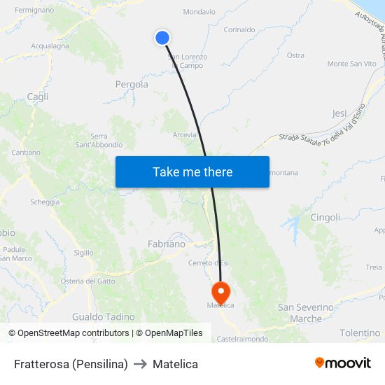 Fratterosa (Pensilina) to Matelica map