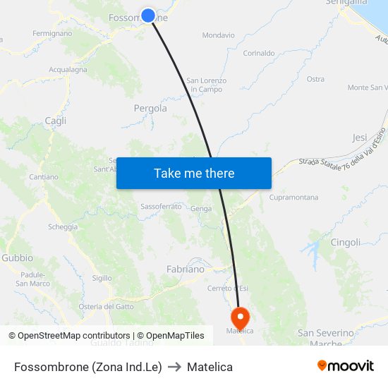 Fossombrone (Zona Ind.Le) to Matelica map