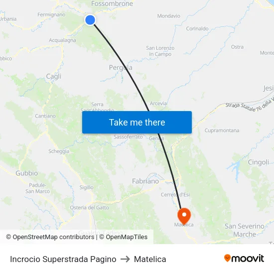 Highway Junction Pagino to Matelica map