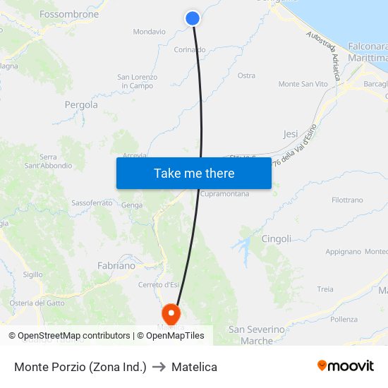 Monte Porzio (Zona Ind.) to Matelica map