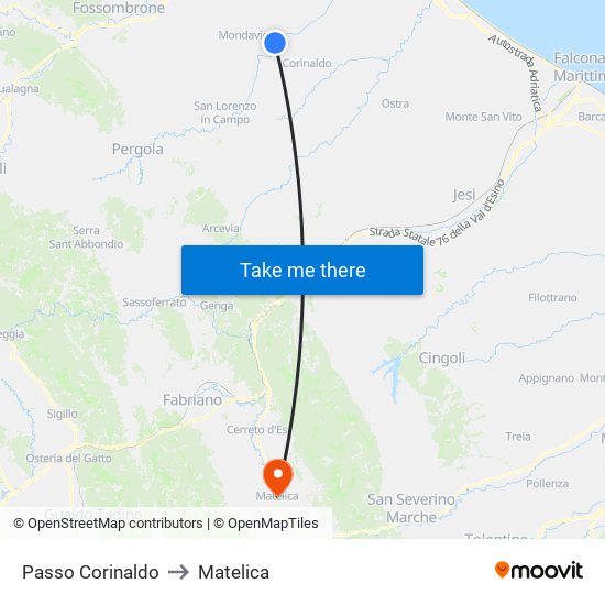 Passo Corinaldo to Matelica map