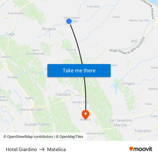 Hotel Giardino to Matelica map