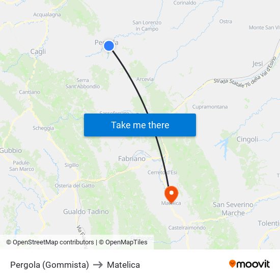 Pergola (Gommista) to Matelica map