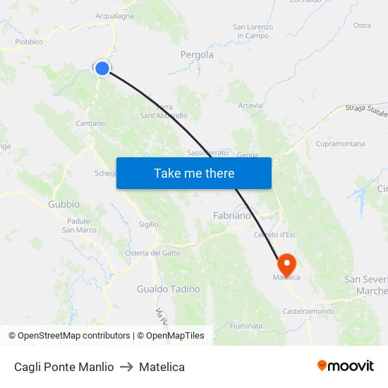 Cagli Ponte Manlio to Matelica map