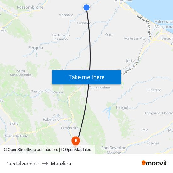 Castelvecchio to Matelica map