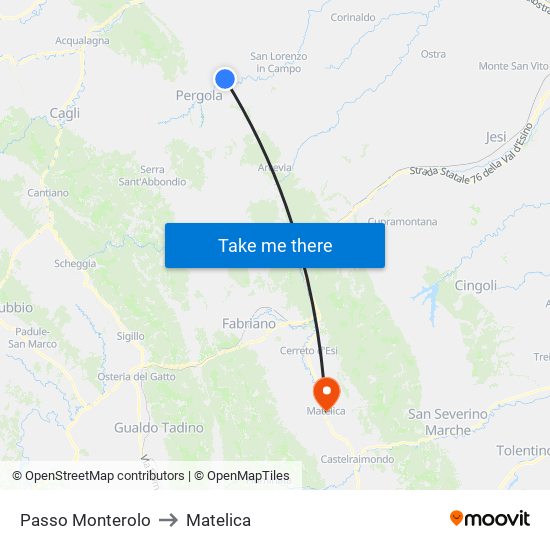 Passo Monterolo to Matelica map