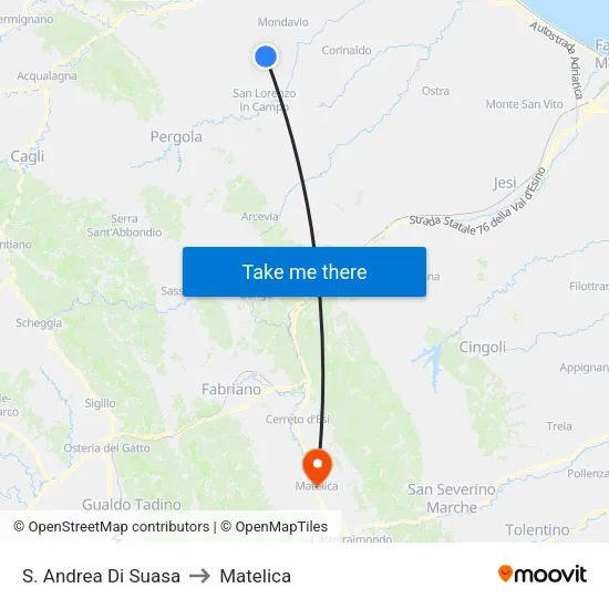 S. Andrea Di Suasa to Matelica map