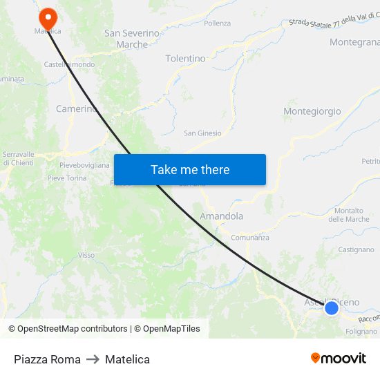 Piazza Roma to Matelica map