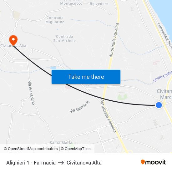 Alighieri 1 - Farmacia to Civitanova Alta map