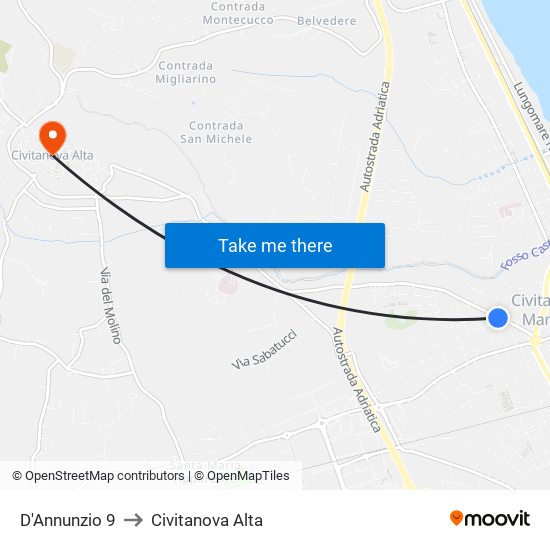 D'Annunzio 9 to Civitanova Alta map